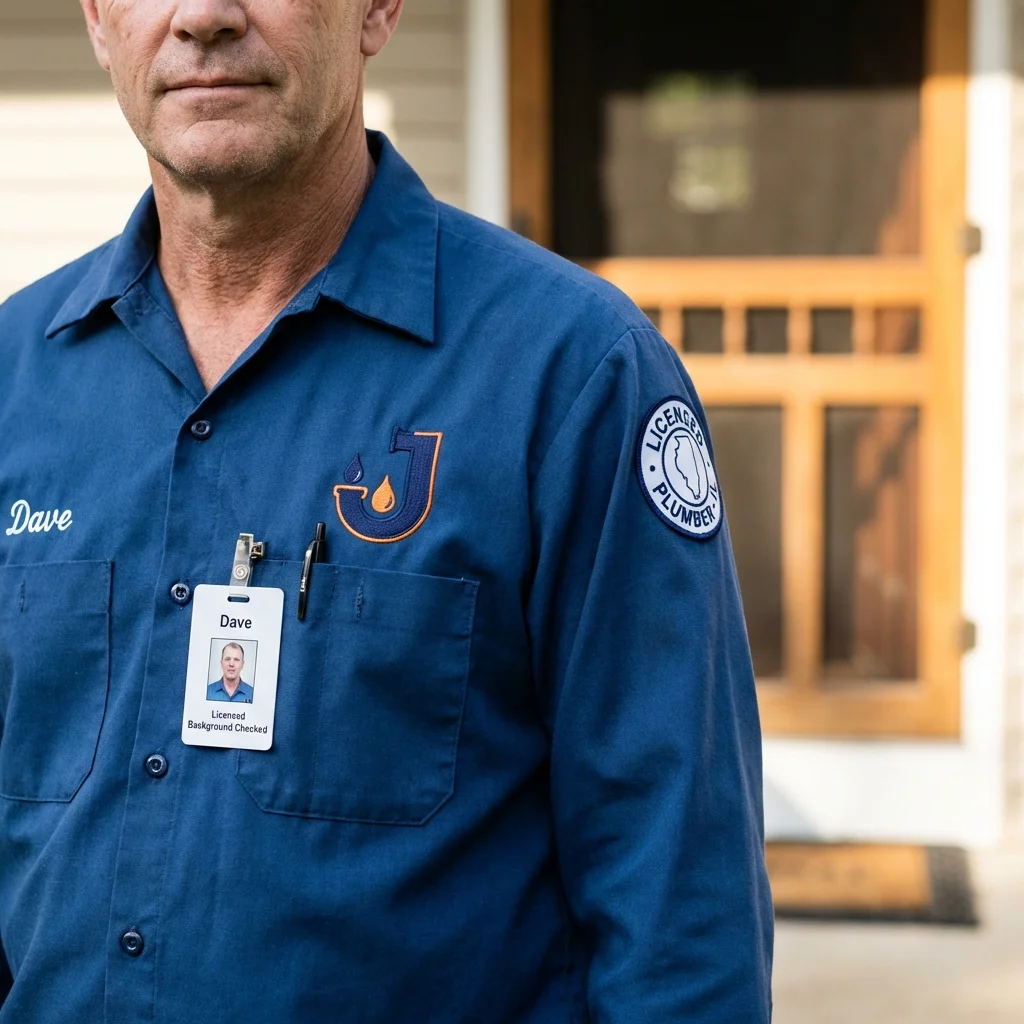 Licensed plumber showing ID badge in Oak Brook, IL