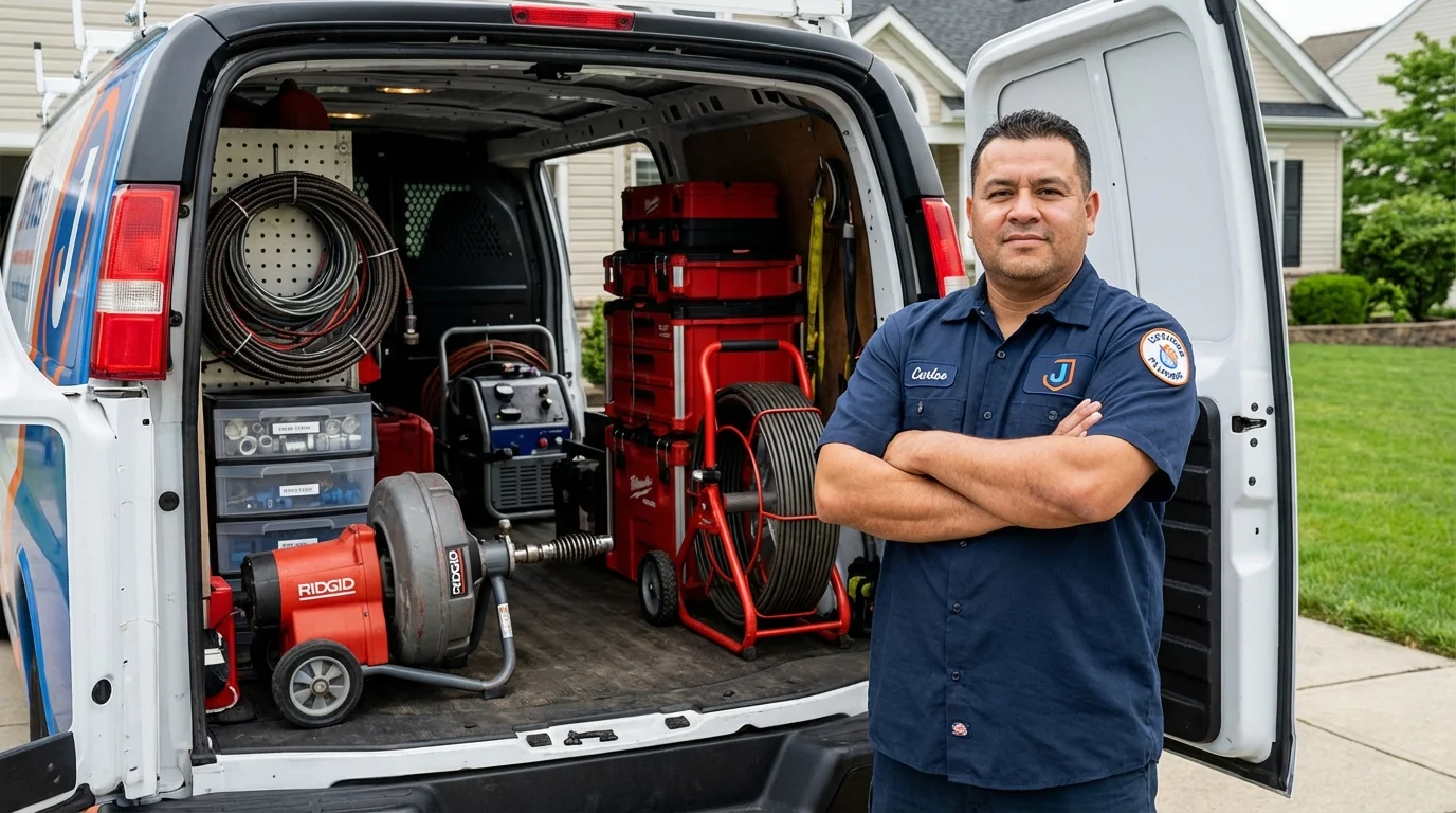 Professional drain cleaning equipment and Johns Plumbing LLC plumber in Oak Brook