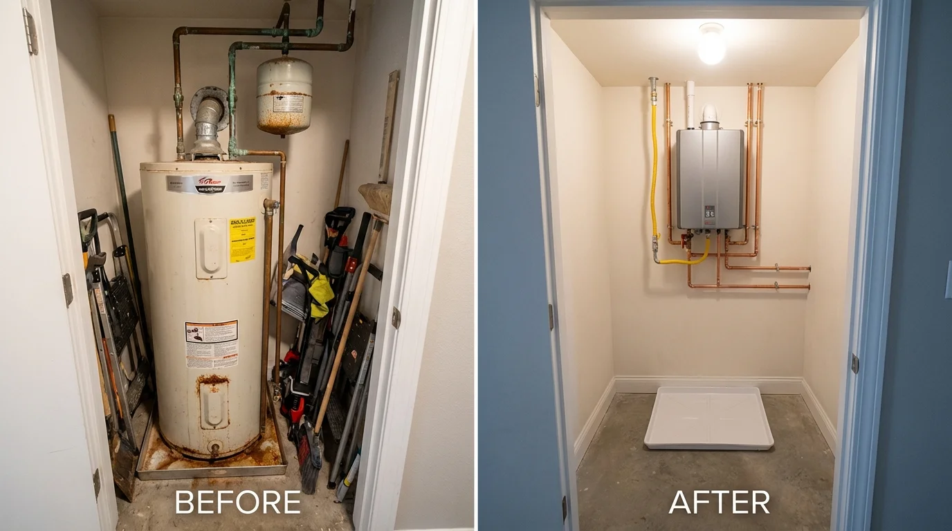 Tank water heater versus wall-mounted tankless unit comparison for Oak Brook, IL homeowners